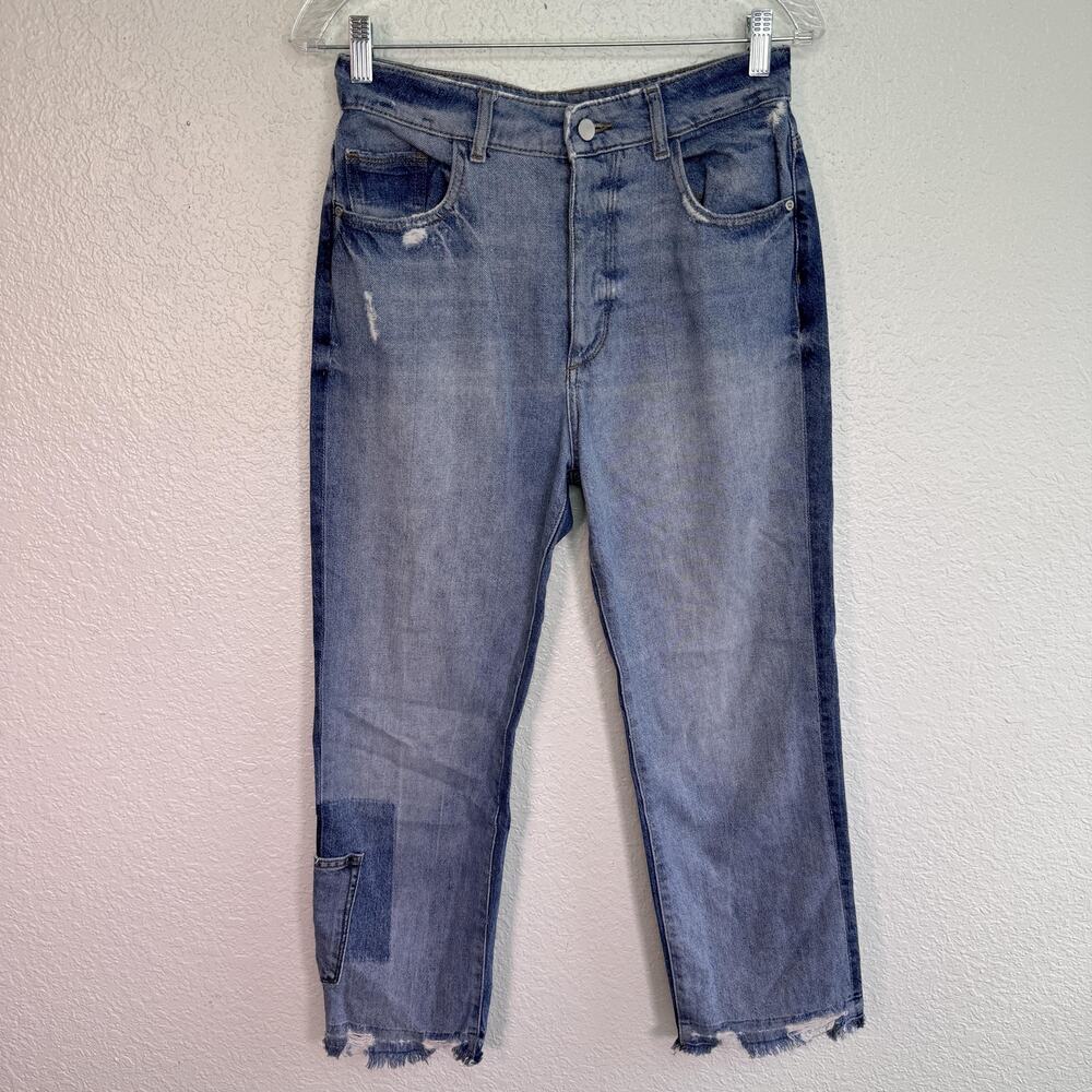 DL1961 Jerry Jeans Womens 27 High Rise Vintage Straight Crop Patchwork Blue